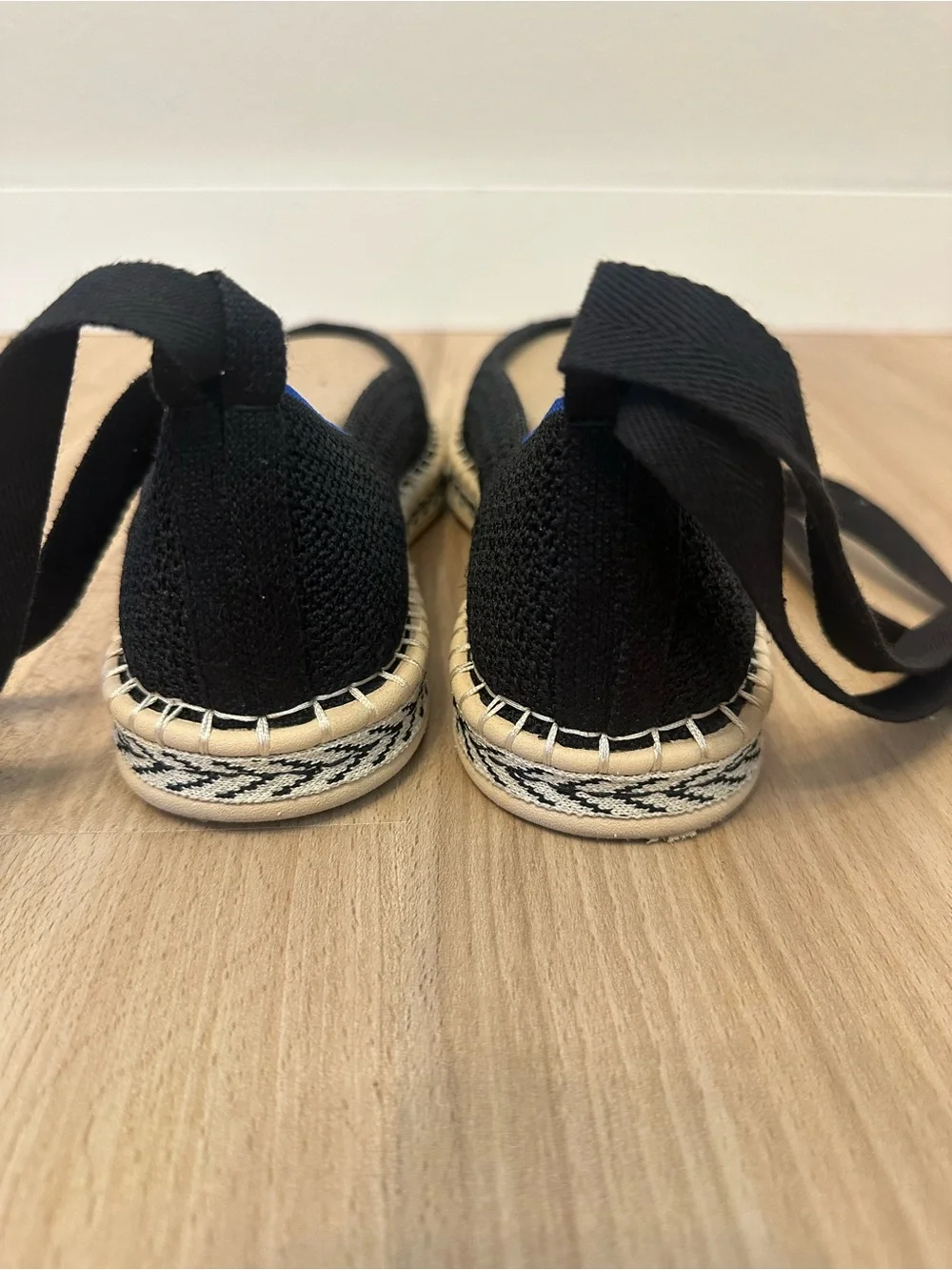 Rothy’s Boardwalk Black Ankle-Tie Espadrille Flats - Women size 9.5